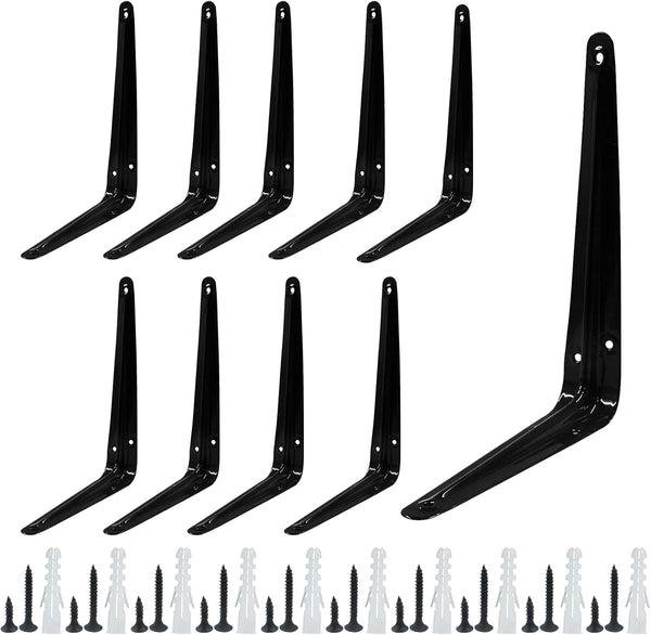 Zorfeter 10 Pcs Shelf Brackets 8 x 6 Inch Black Shelving Brackets Heavy