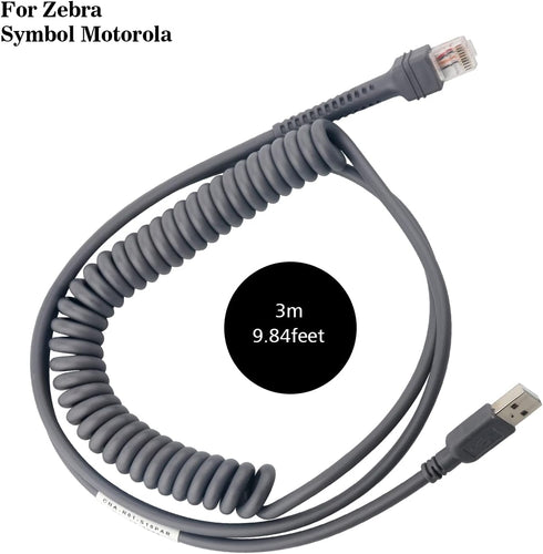 Sumicor RJ45 LS9203i LS3578 LS4008i ds9908 DS6700 (3m/9.84ft Barcode Scanner USB Cord Coiled Cable for Symbol Zebra