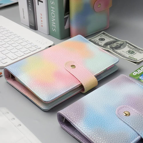 Pink PU Leather Budget Binder Cover for A5 6-Ring Money Organizer, Refillable Loose Leaf Receipt Notebook with Card