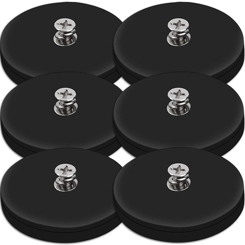 6 Packs Rubber Coated Neodymium Magnet Mounting Magnets, 60LBS, Black, M6 Threaded with Bolts Nuts