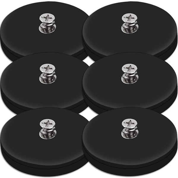 6 Packs Rubber Coated Neodymium Magnet Mounting Magnets, 60LBS, Black, M6 Threaded with Bolts Nuts