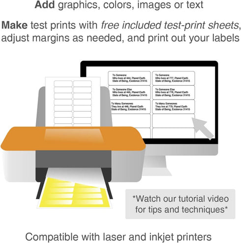 ChromaLabel Printable Labels 1 x 3 Inch, 25 Label Sheets, 500 White Labels for Laser and Inkjet Printers