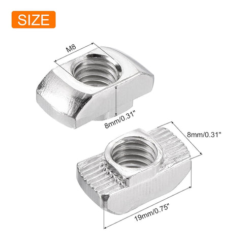 uxcell 100Pcs M8 T Nut Sliding T Slot Nut Fastener Carbon Steel Nickel Plated Half Round Roll in Sliding Aluminum Profile Accessories 4040 Series