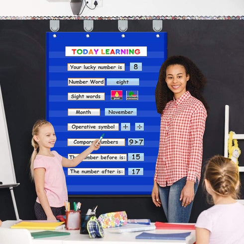 Standard Pocket Chart, Clear 10 Pockets for Classroom & Home, Heavy Duty Hanging Pocket Chart