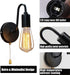 Set 2 E26 Vintage Pull Chain Wall Light Fixtures of Hardwired Wall Sconces with ON Off Switch Retro Black Metal Indoor