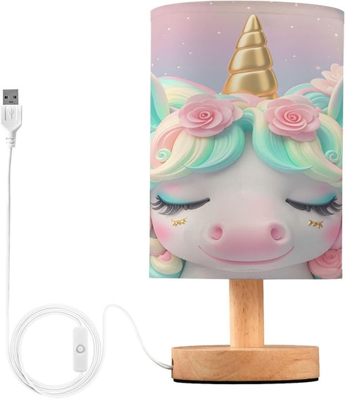 ALAZA Unicorn Lovely Rose Flower Decor Bedside Table Lamp with USB Port