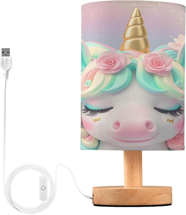 ALAZA Unicorn Lovely Rose Flower Decor Bedside Table Lamp with USB Port