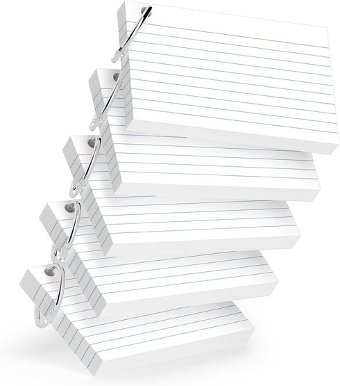 AILZFEI 250-Pack White Index Cards 3x5 Inch w/Key Ring 180gsm Heavyweight Flashcards Flash
