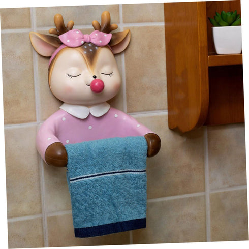 Holibanna Cartoon Toilet Paper Holder Wall-Mounted Tissue Rack Decorative Bathroom Storage Shelf Cute Deer Design