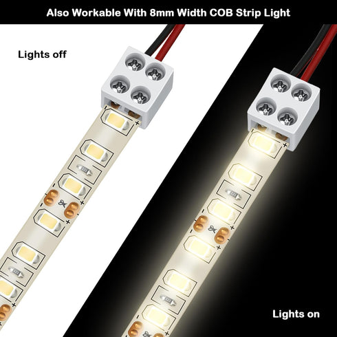 25 Pack 2 5v 12v 24v Lights(10mm,White) Flutesan Solderless LED Tape Light Connector Pin Terminal Block Screw Down LED
