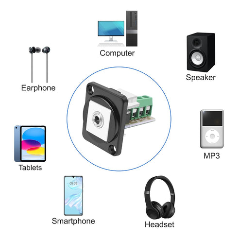 3.5mm 3 1/8" 3 -2 XMSJSIY D-Type Pole Stereo Audio Terminal Block Connector TRS Female Panel Mount to Pin Screw