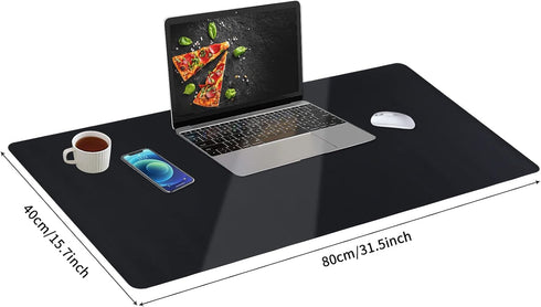 Leather Desk Pad, Non-Slip Desk Protector Mat, Waterproof Desk Blotter for Home Office - Black (31.5×15.7 Inches)