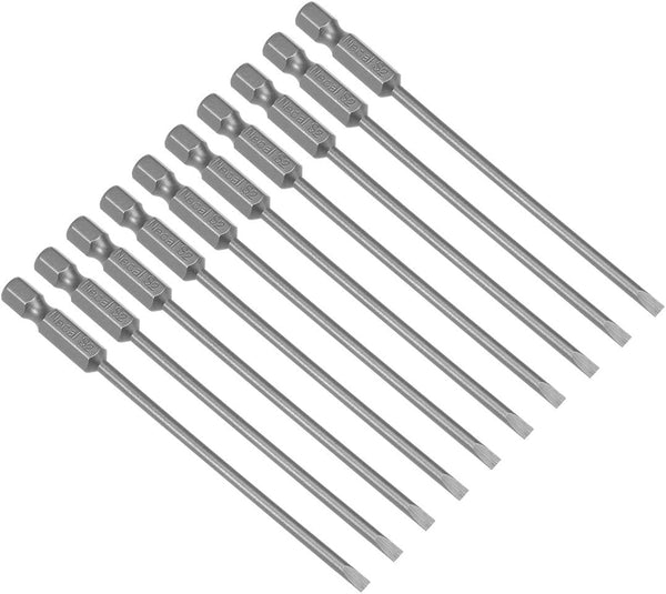 uxcell 10 Pcs 3mm Slotted Tip Magnetic Flat Head Screwdriver Bits, 1/4 Inch Hex Shank, 4-inch Length