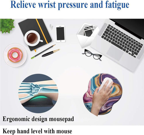 Boutilon Ergonomic Wrist Rest Support, Gaming Mouse Pad with Lycra Cloth, 8.7 x 7.5 inches, Marble Design