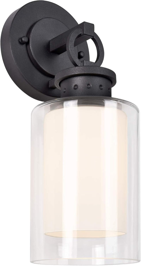 589010-BLK 1-Light Dimmable Design House Hansen Modern Contemporary Indoor/Outdoor Wall Light with Open Bottom Frosted