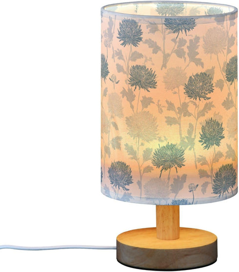 ALAZA Bedside Table Lamp for Bedroom Blue Chrysanthemum Floral Nightstand LED Light Lamps with USB Port Linen Fabric