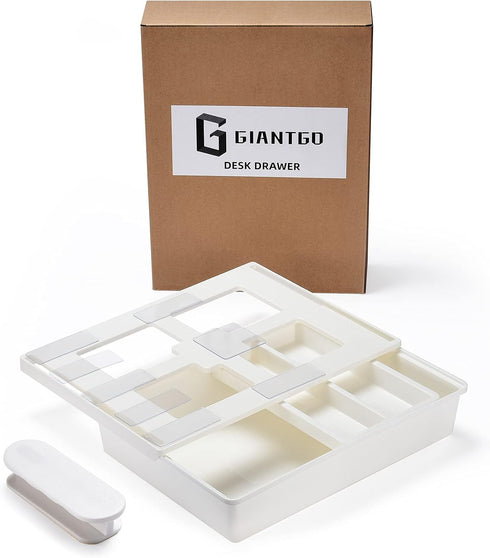 Under Desk Drawer - Self-Adhesive Storage Organizer for Office Home Stationery (Large-White)