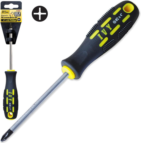 IVY Classic Phillips Magnetic Screwdriver #2 x 4", Power Pro Grip Handle, 3-Pack