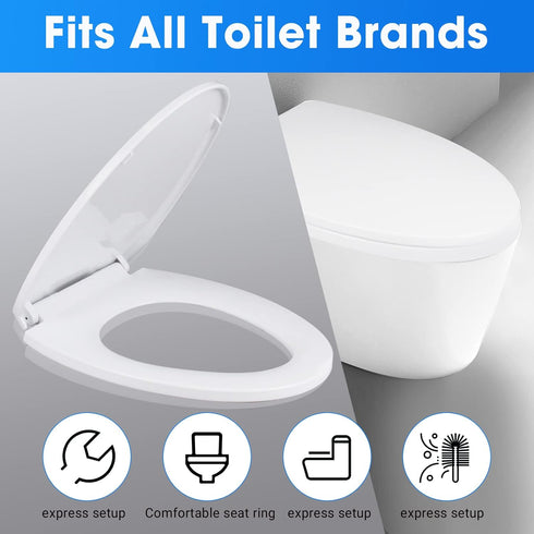 (Y6) YNR Toilet Seat with Slow Close Hinges, Standard Elongated Toilet Seat with Non-slip Seat Bumpers, Easy to Install