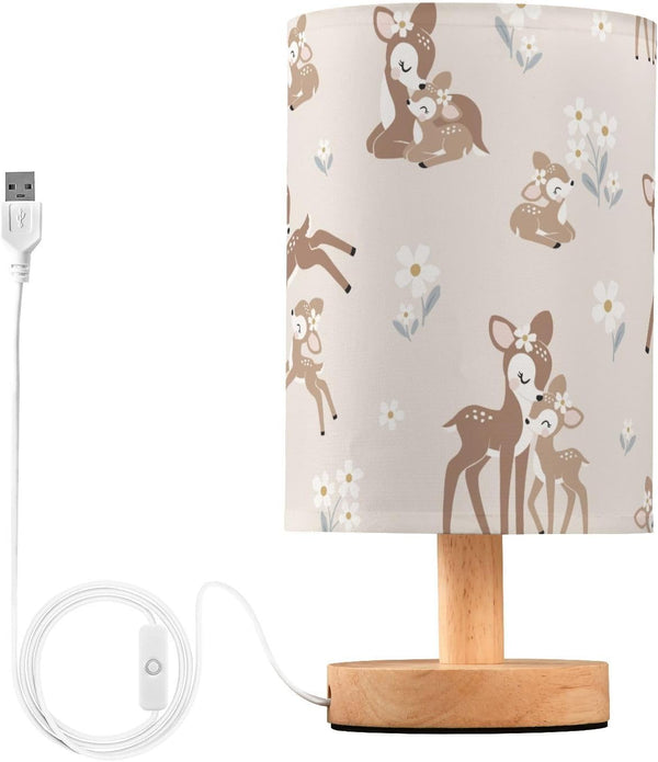 Oarencol Bedside Table Lamp Woodland Animals Nightstand Lamp with Wood Forest Deer Floral