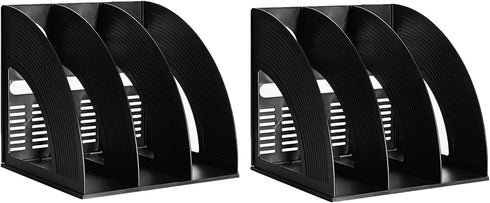 Marte Vanci 2 Pcs Magazine File Holder, Black Plastic Desktop Organizer, Sturdy Vertical 3 Section Folder