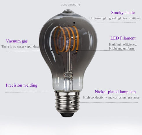 A19 Vintage Edison Filament Light Bulb, Warm White Antique Flexible Spiral, E26 Base, 4 Pack