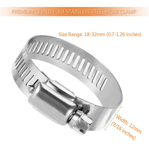 LOKMAN 20 Pack Stainless Steel Hose Clamp - Adjustable 7/8'' - 1-1/4'' (18-32mm) Worm Gear