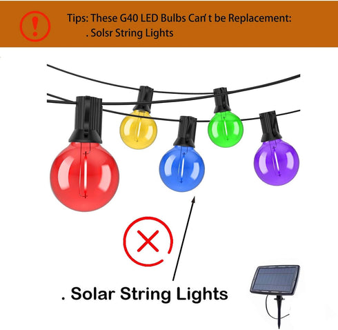 G40 Bulbs, E12 Bulbs, 0.6W 120V 2700K 25 Pack Multicolor LED Outdoor String Light Shatterproof Waterproof, Base