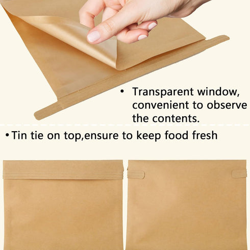 100 5.1 4.3 11 Inch Packaging, QTLCOHD Pcs Bakery Bags with Window - x x Tin Tie Tab Lock Small Paper Bread Bags
