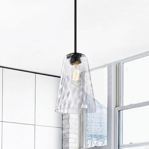 8 1-Light Hammered Edvivi Matte Black Pendant Light, in. Mini Hanging Light Fixture with Glass Shade, Adjustable