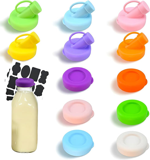 Molybdix 12 PCS Silicone Milk Bottle Caps, 48mm Diameter Glass Jug Replacement Lids