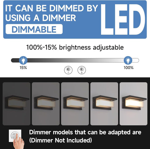 FUPE 24W 3-Color 2200LM IP65 Dimmers 1 Pack Outdoor Lights for House Exterior Lighting Fixtures Adjustable Waterproof