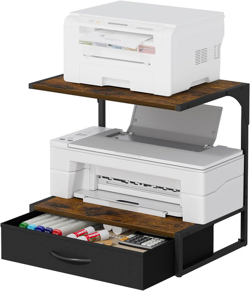 VYUOL Printer Stand with Storage for Desk, with Fabric Drawer Desktop Printer Stand