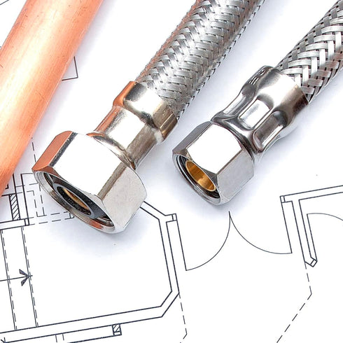 Highcraft 8" Faucet Hose Connector, 1/2" IPS X 3/8" Comp FIP, Flexible Braided Stainless Steel Supply Line, Pack of 2