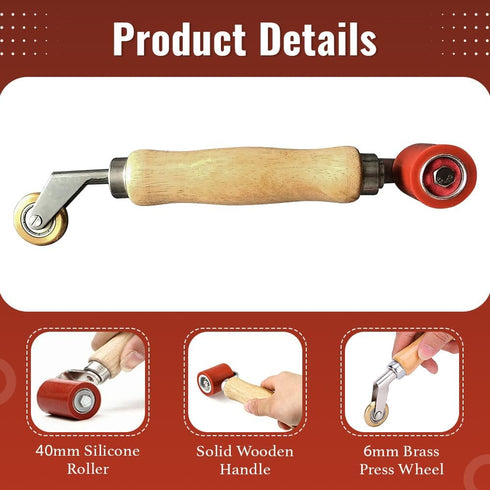 ZY358 40mm Silicone Seam Roller with 6mm Brass Detail Penny Roller, Combo Smoothing Seam Roller Tool for Woodworking, Flooring, Wallpaper installation and Single Ply Roofing Welding