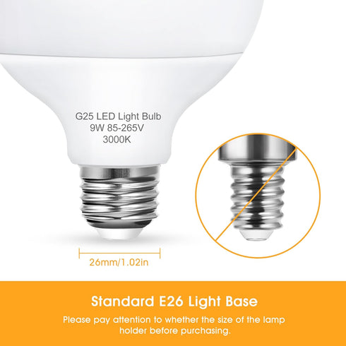 Vanity Light Bulbs for Bathroom, G25 LED Globe Light Bulb, 100 Watt Equivalent, 3000K Warm White, 4 Pack
