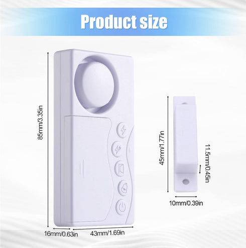 Freezer Door Alarm, 2Pcs Safety Window Alarm, Adjustable Delay Wire-Less Fridge 4-in-1 Sensor Chime Open Loud 108dB