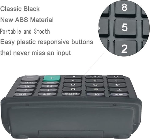 BESTWYA 12-Digit Handheld Desktop Calculator, Dual Power, Large LCD Display, Big Sensitive Button (Black, Pack of 5)