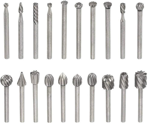 Yakamoz 20pcs 1/8" Shank High Speed Steel Rotary Files Burrs, Wood Milling Set for DIY Woodworking
