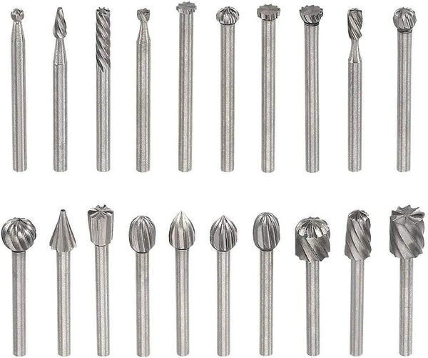 Yakamoz 20pcs 1/8" Shank High Speed Steel Rotary Files Burrs, Wood Milling Set for DIY Woodworking