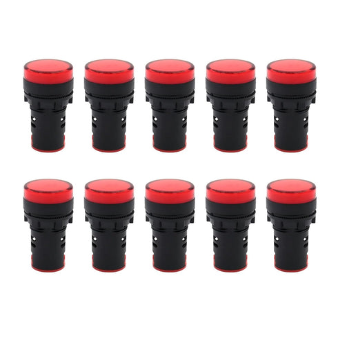 LED Indicator Light AC/DC 110V 20mA Flush Panel Mount Red, 10 Pcs