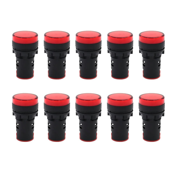 LED Indicator Light AC/DC 110V 20mA Flush Panel Mount Red, 10 Pcs