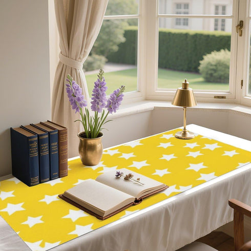 Generic 35. 4" 16. 5" White Stars Yellow Desk Mat Multifunctional Laptop Pad, Waterproof Dual Sided Desk Mat Heat