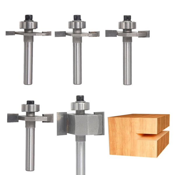 5Pcs T Slot Router Bit Set,1/4" Shank,Cutting Height 1/8",5/32",3/16",1/4" and 5/8",3/8" Deep