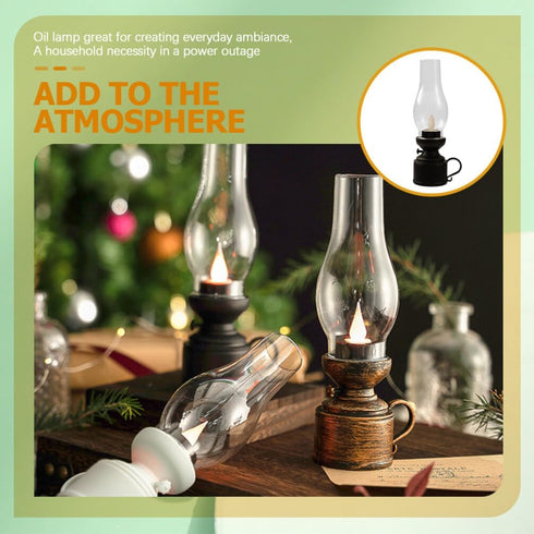 Zerodeko Kerosene Lamp, Vintage Flameless Table Lamp, LED Kerosene Lantern for Bedroom Living Room (Black)