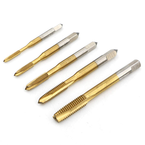 5Pcs Ti-Coated Metric Tap M3-M8, Straight Flute Thread Tap Mini Machine Screw Drill Tap for DIY