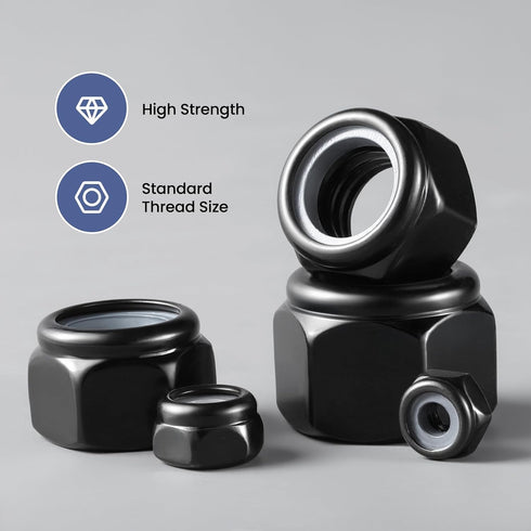 BNUOK 50Pcs M6-1 304 A2-70 Lock Nuts, Nylon Insert Locknuts Stainless Steel Black Zinc Plated Self-Locking Nuts, Coarse