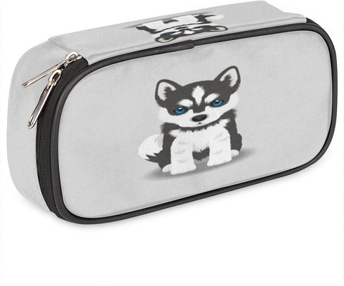 Husky Dog Big Capacity Pencil Pen Case, Cute Large Pencil Pouch with Zipper Compartments for School Supplies