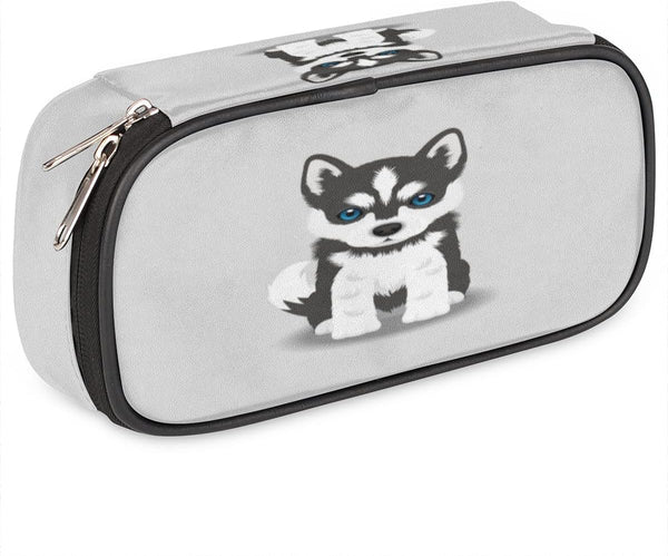 Husky Dog Big Capacity Pencil Pen Case, Cute Large Pencil Pouch with Zipper Compartments for School Supplies