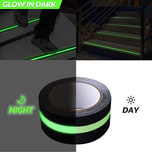 LifeGrip Anti Slip Traction Tape, 2 Inch x 15 Feet, Glow in Dark Green Stripe, Best Grip Tape